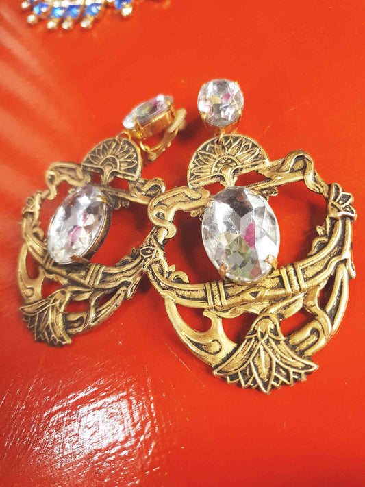 Vintage 1980s Egyptian Revival Statement Earrings Clip On Boho