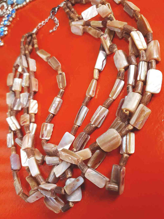 Vintage 90s Abalone Boho Necklace - Five Strand Bohemian