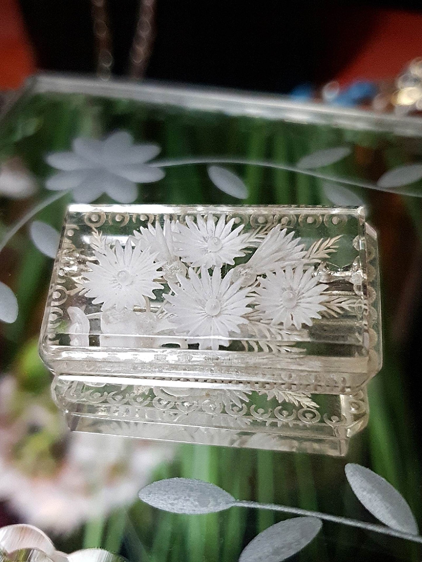 Vintage 1930s Reverse Carved Lucite Brooch Art Deco Floral Flower French RARE