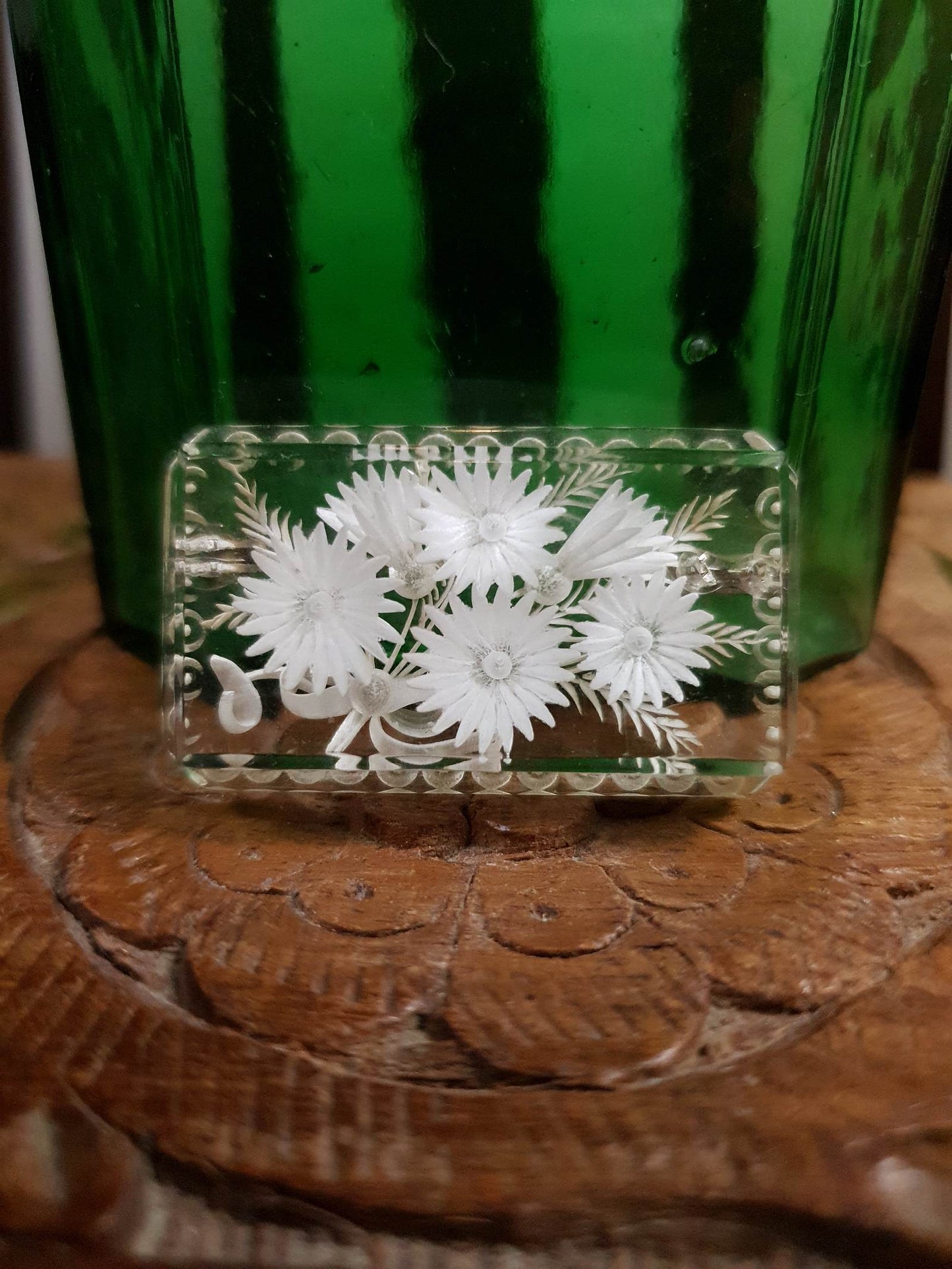 Vintage 1930s Reverse Carved Lucite Brooch Art Deco Floral Flower French RARE
