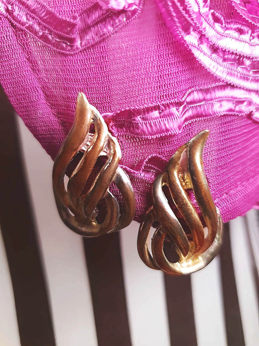 Vintage 1950s Flame Earrings Copper Brass Clip-Ons Mid-Century Modern MCM