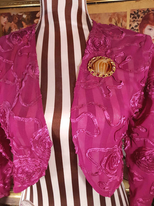 Vintage Oval Art Glass Rhinestone Brooch Victorian Revival 1960s