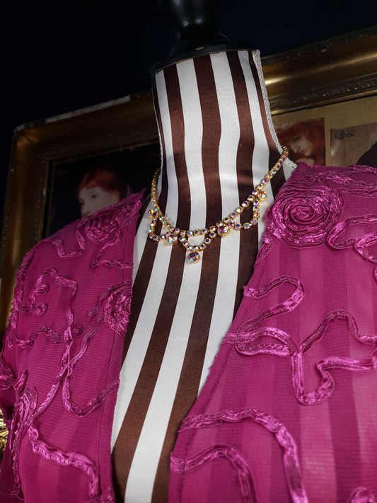 Vintage 1960s Aurora Borealis Necklace 16" Rhinestone AB Gold Tone