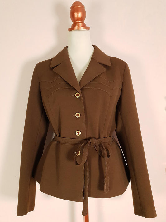 Vintage Brown Jacket 1960s Belted Blazer Oversized