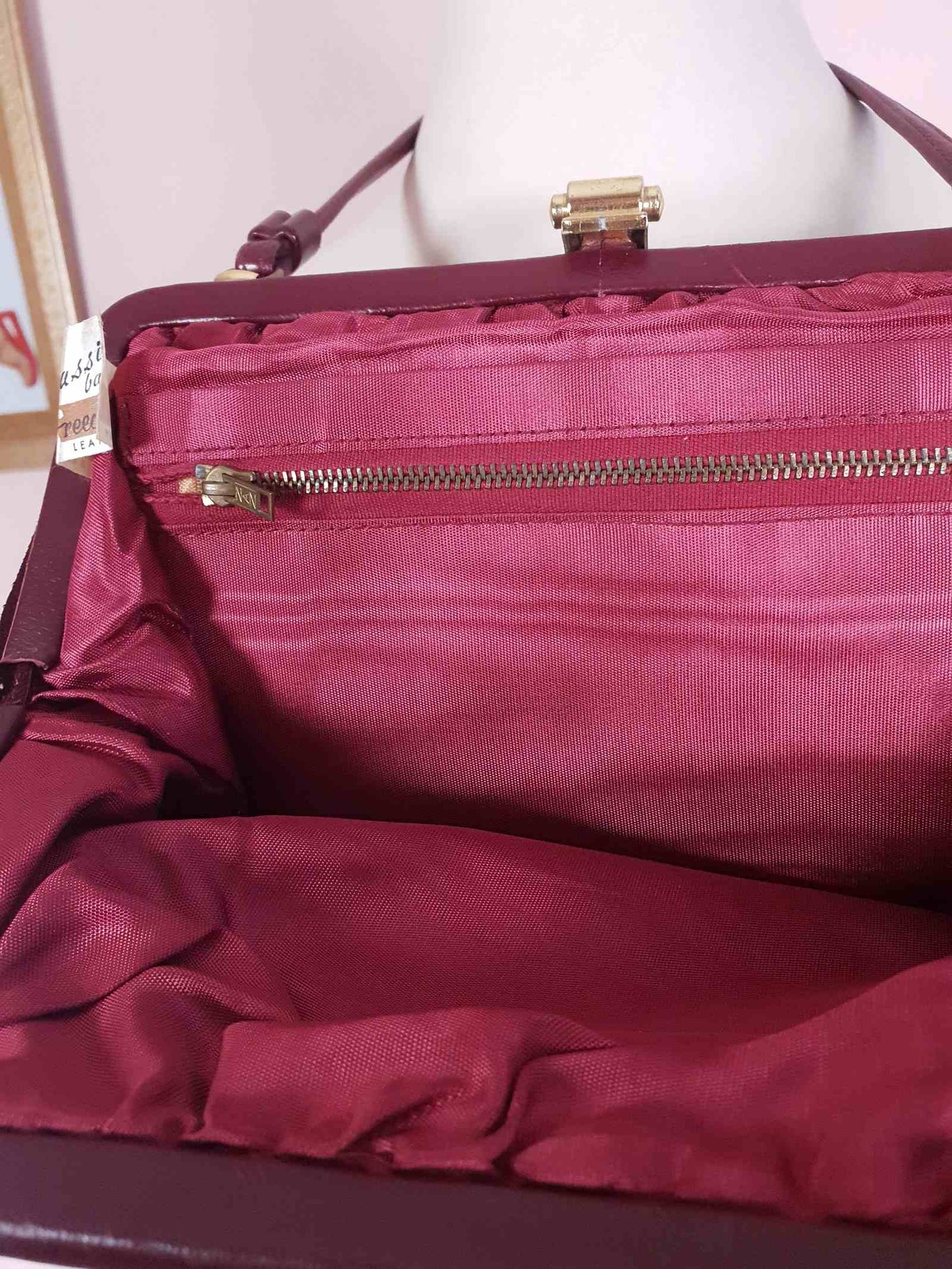 Vintage 1960s Burgundy Suede Leather Handbag Retro Shoulder Bag Tote