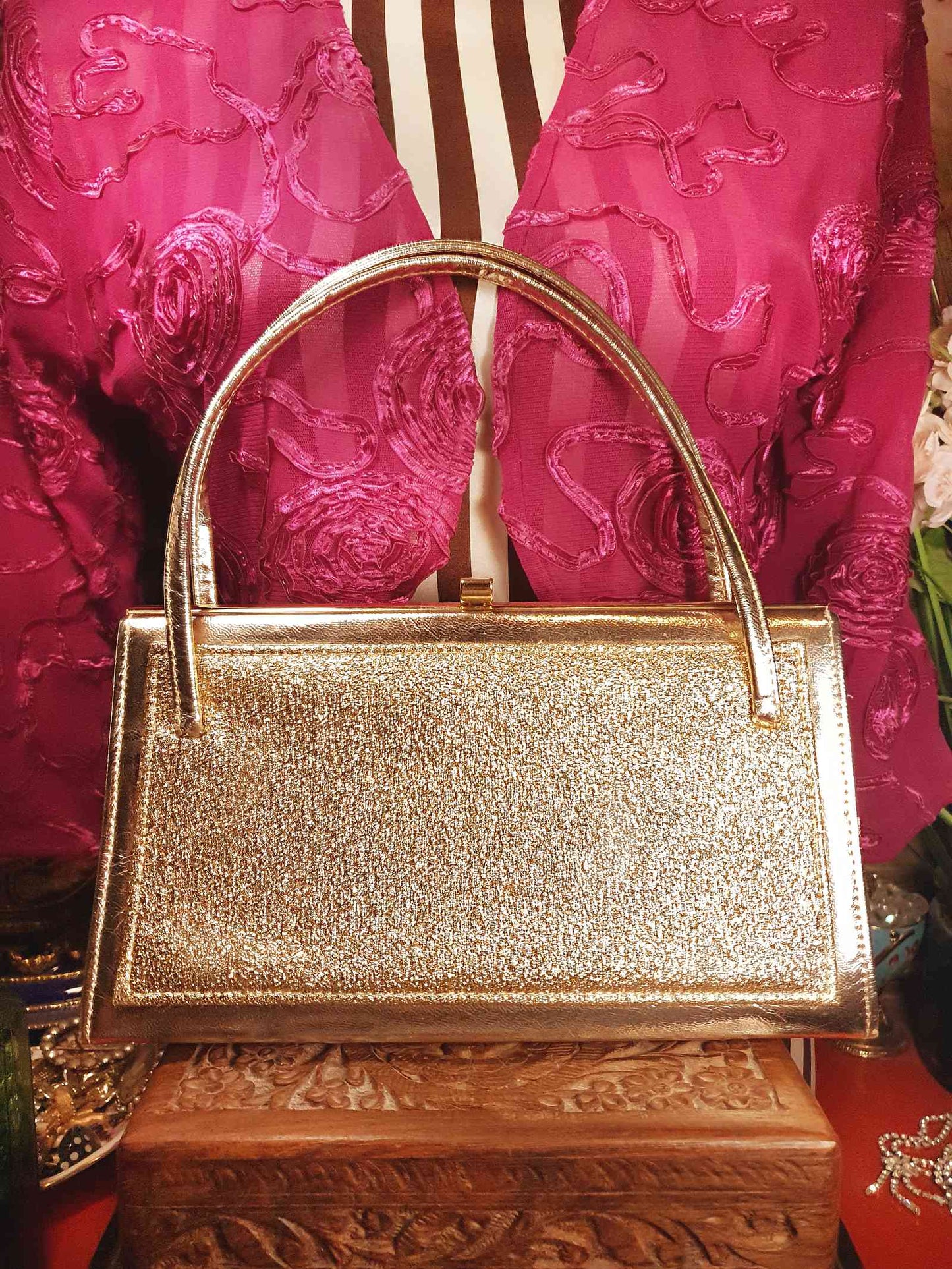 Vintage 1960s Gold Handbag Evening Bag Tote Retro