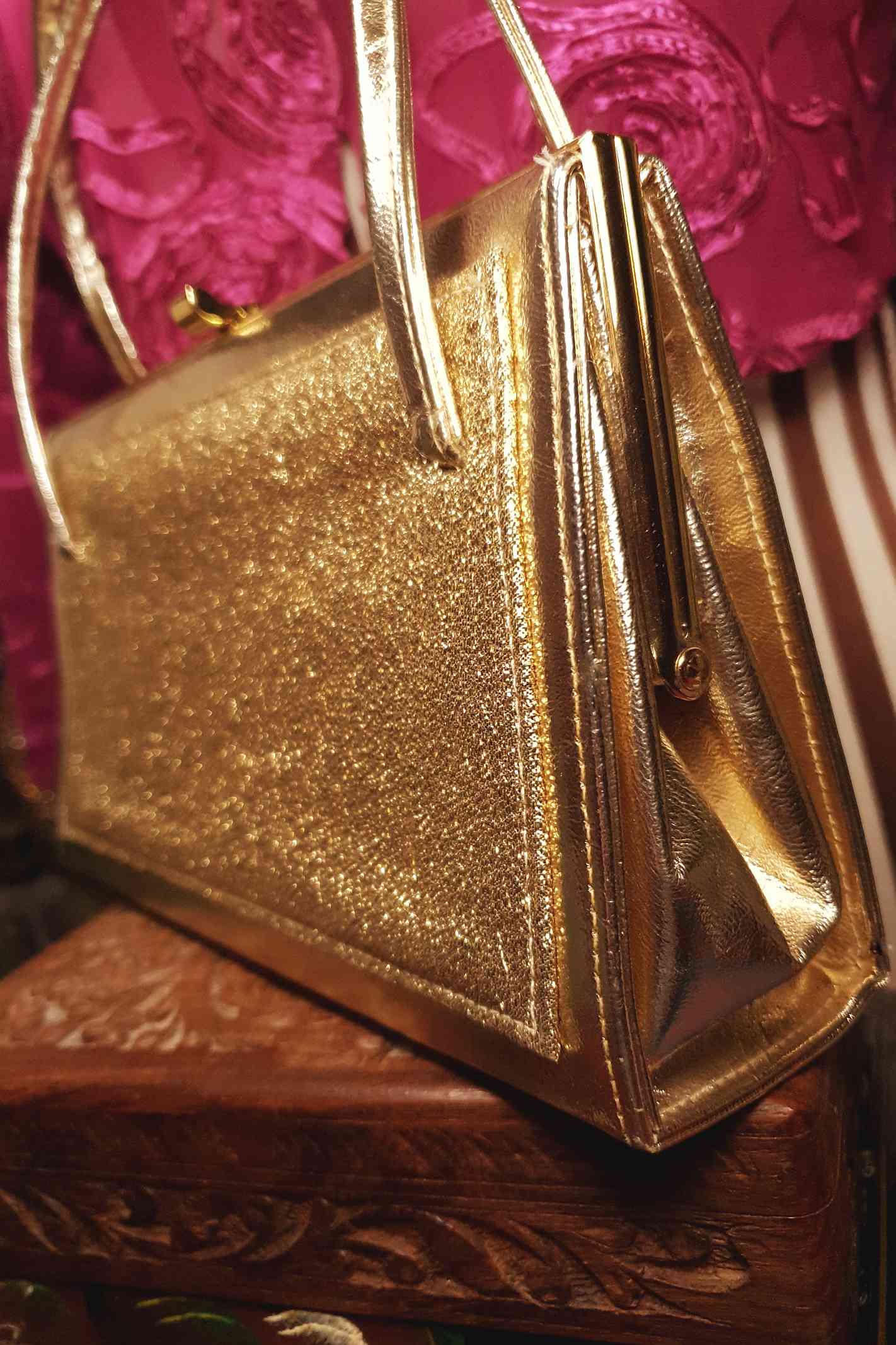 Vintage 1960s Gold Handbag Evening Bag Tote Retro