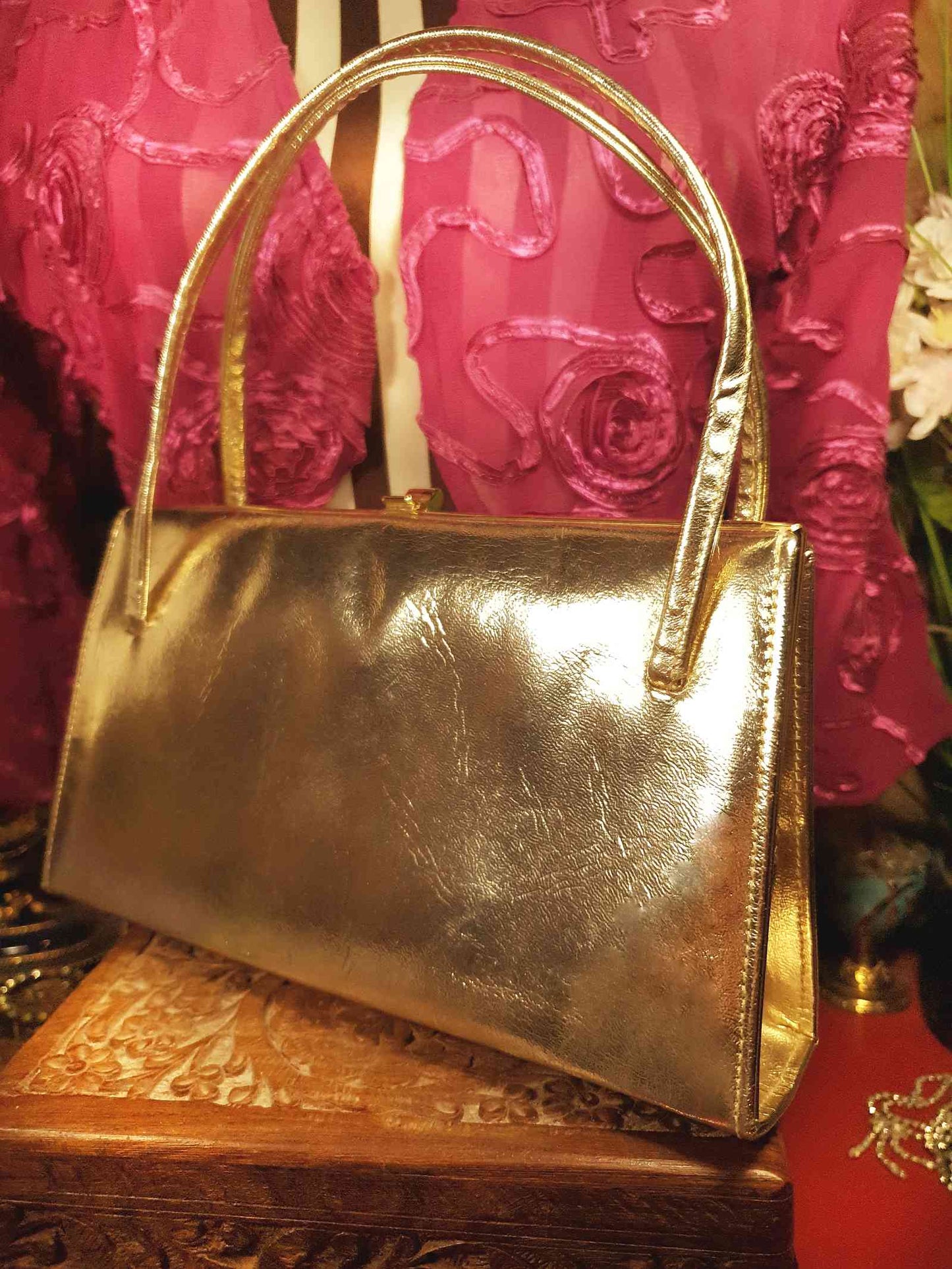 Vintage 1960s Gold Handbag Evening Bag Tote Retro