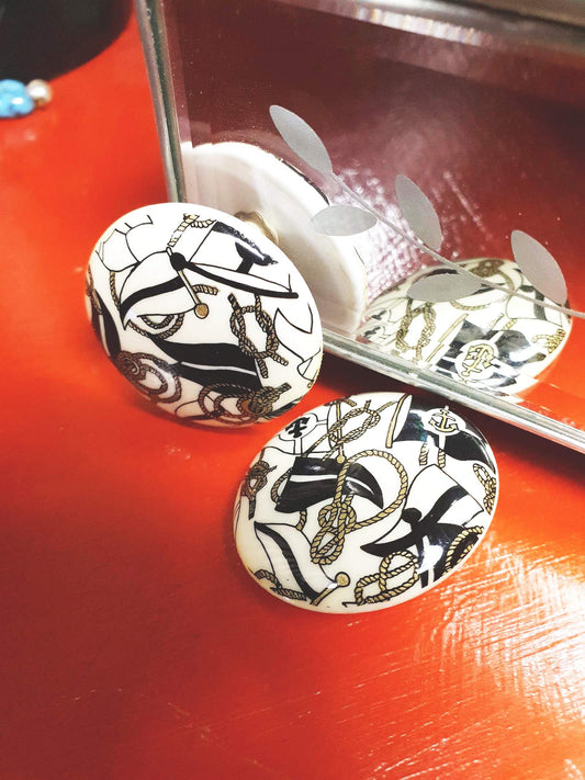 Vintage 1960s Nautical Earrings Clip-On Sailor Retro Mod RARE