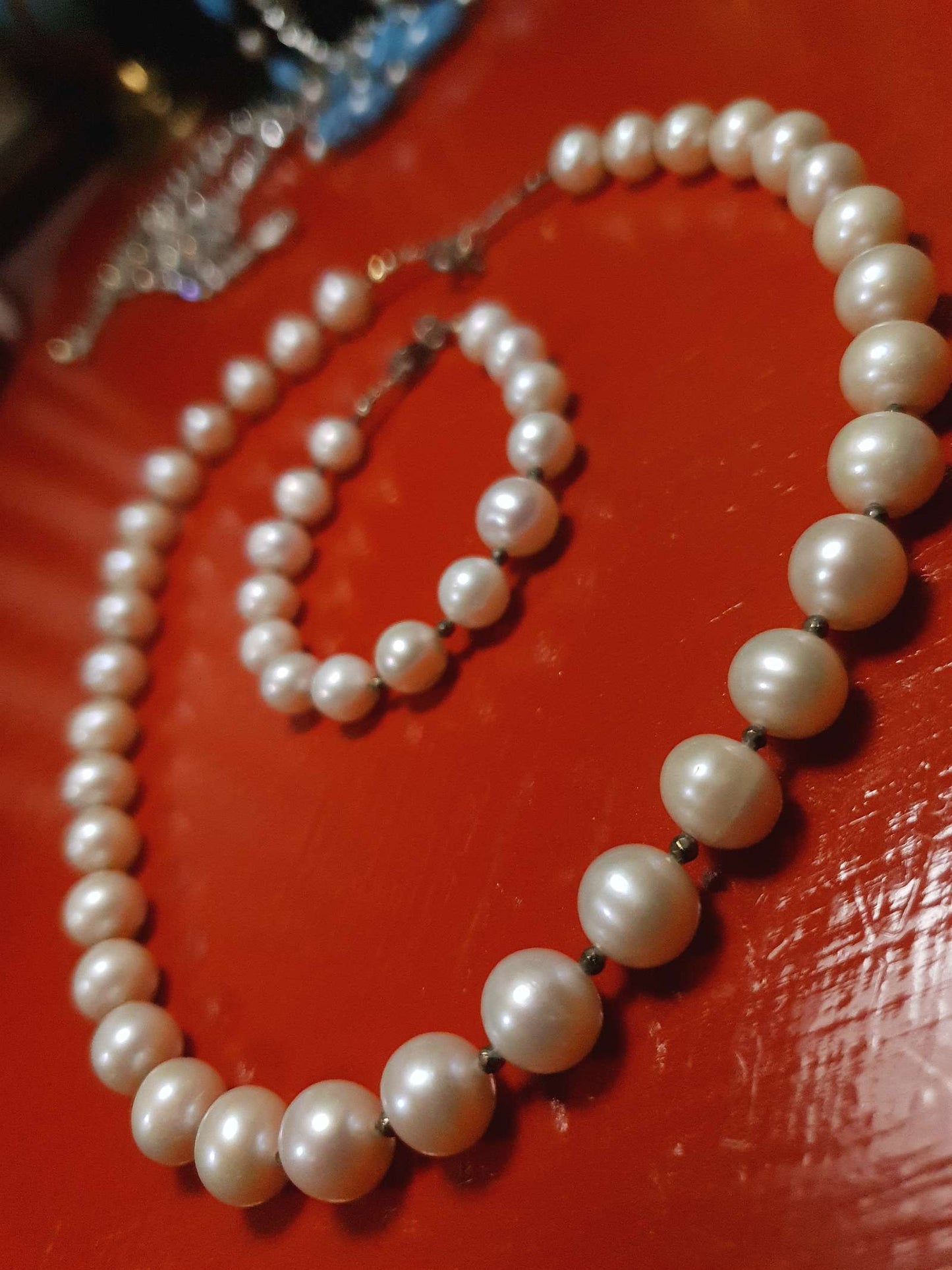 Vintage 1960s Pearl Set Demi Parure Pearls Necklace Bracelet Sterling Silver