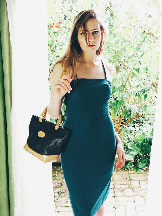 Beautiful 70s Vintage Deep Aqua Dress & Matching Jacket - Size 10/12