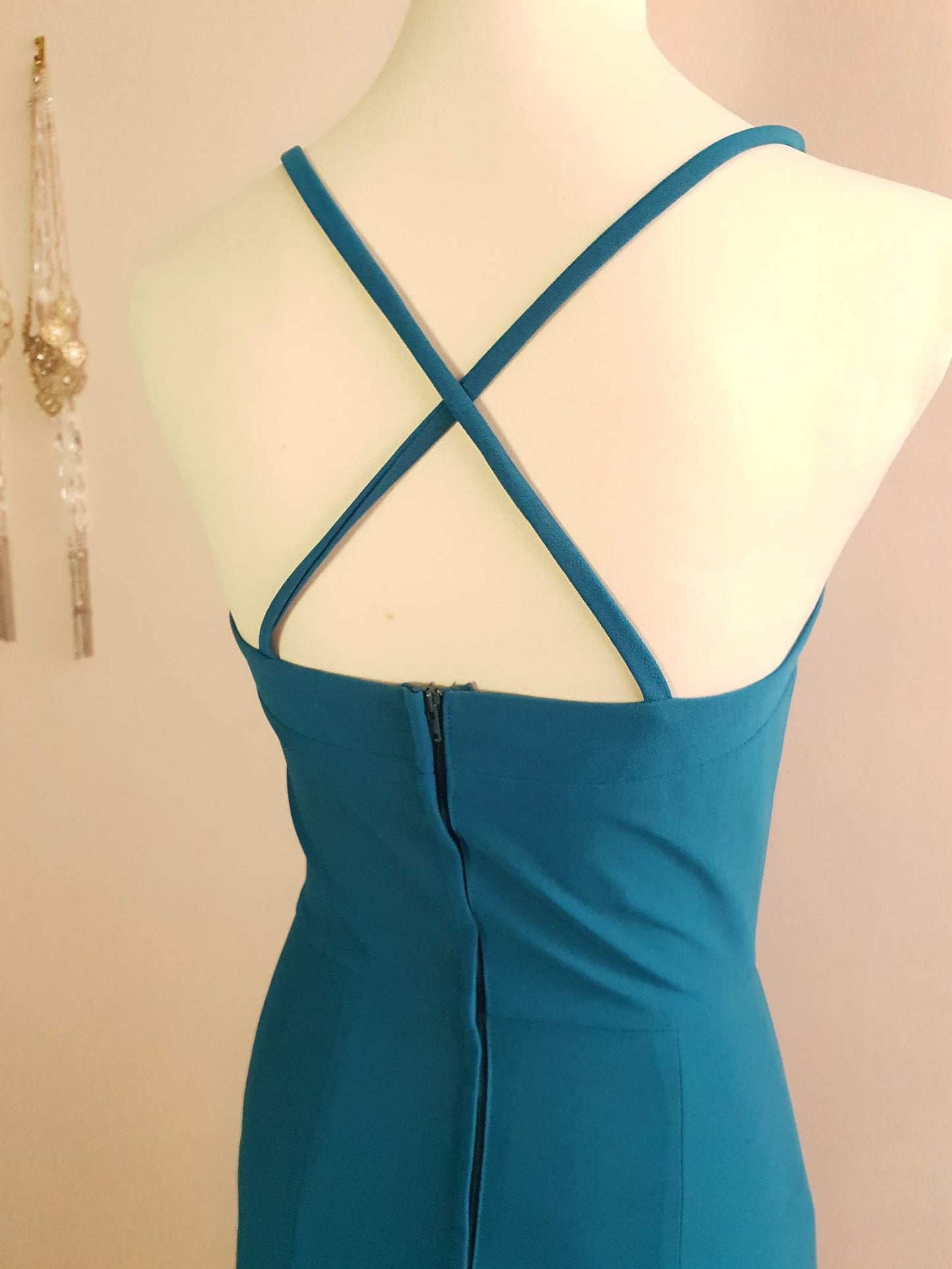 Beautiful 70s Vintage Deep Aqua Dress & Matching Jacket - Size 10/12