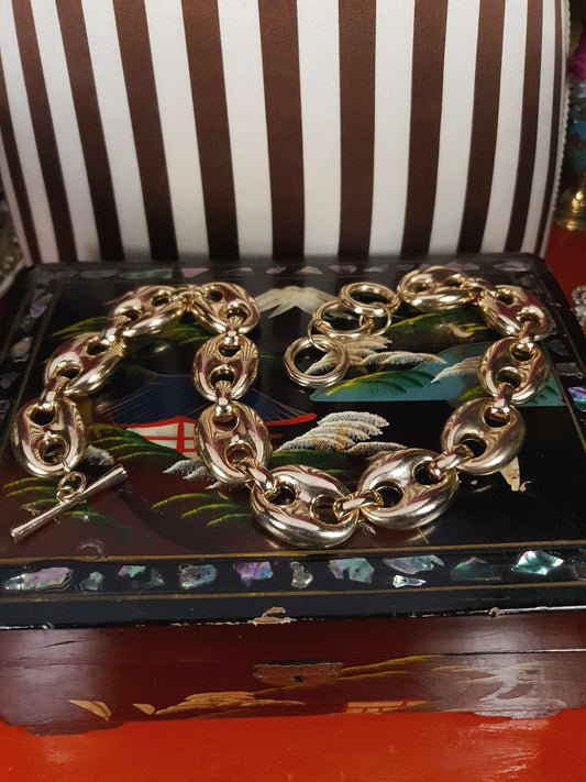 Vintage 1970s Chunky Chain Necklace Choker 16"-18" Modernist Gold Tone Retro