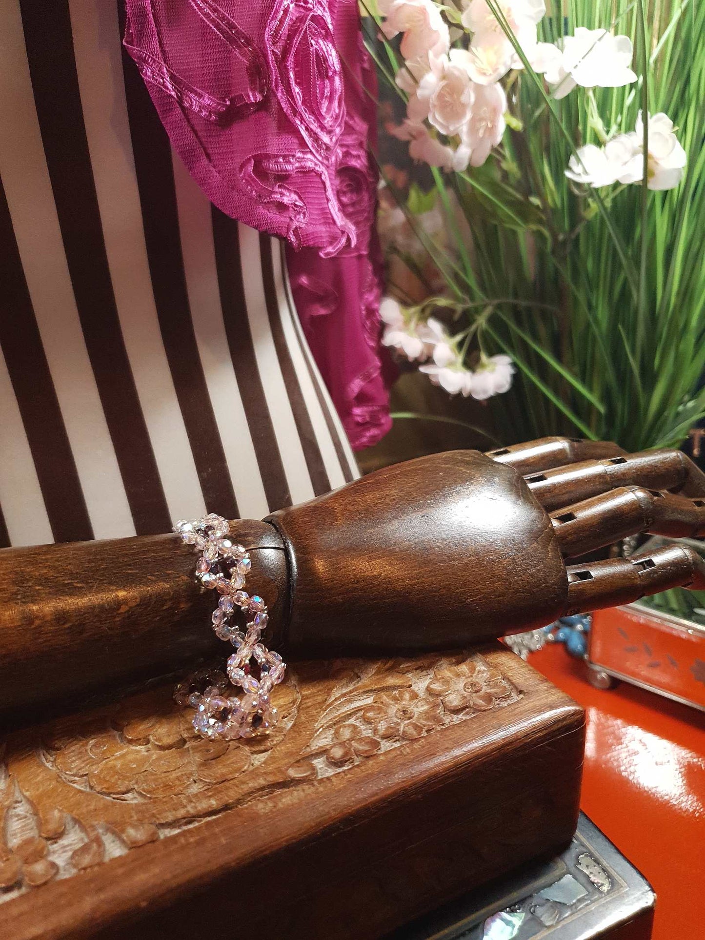 Vintage 1970s Aurora Borealis Crystal Bracelet Boho Bohemian AB