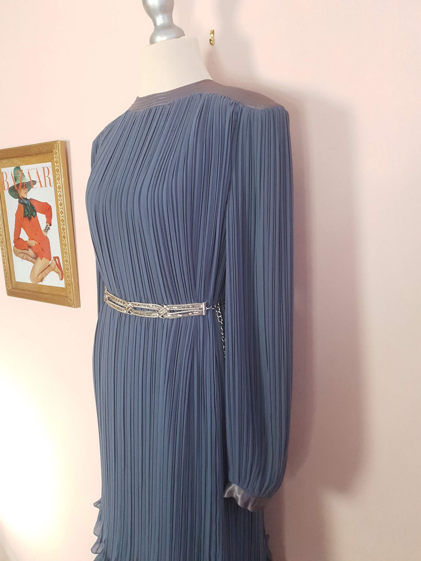 Vintage 1970s Grey Pleat Dress Parigi Chiffon Evening Party