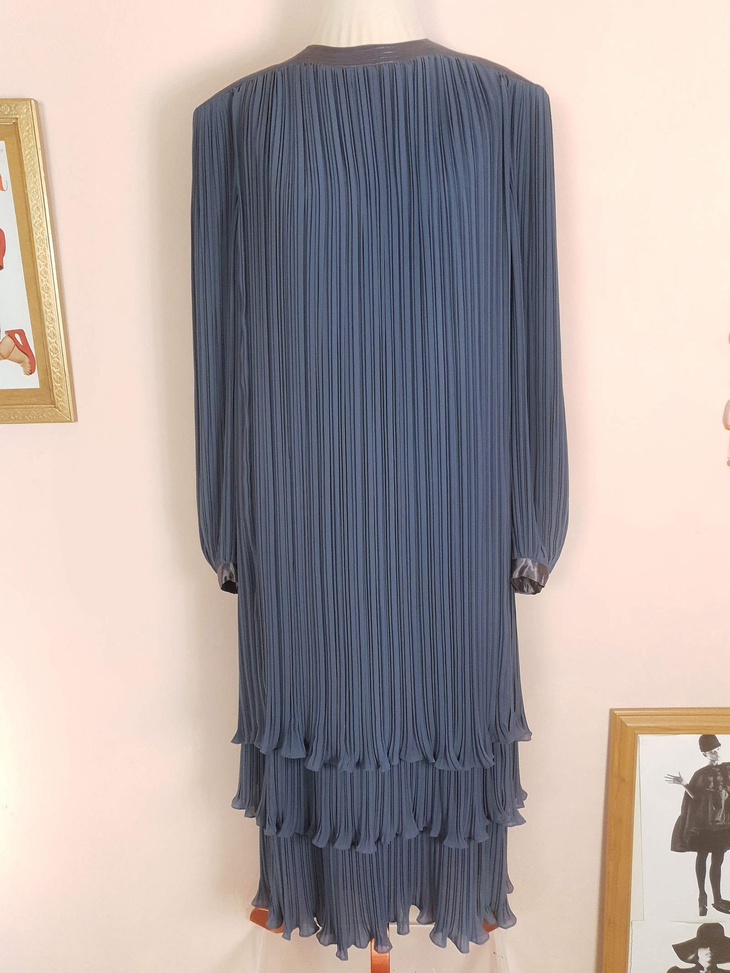 Vintage 1970s Grey Pleat Dress Parigi Chiffon Evening Party