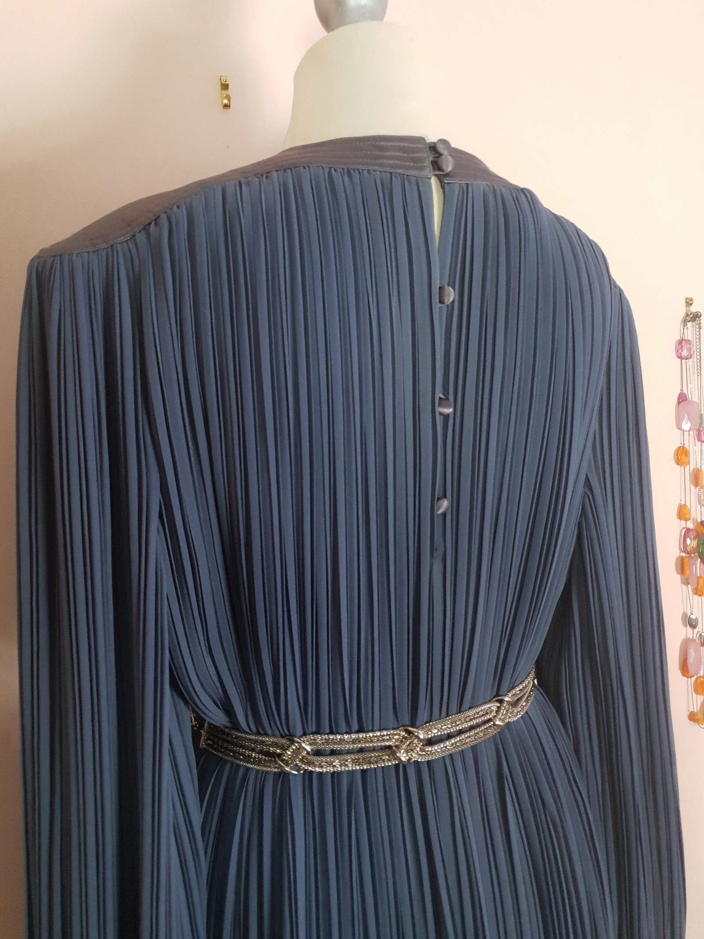 Vintage 1970s Grey Pleat Dress Parigi Chiffon Evening Party