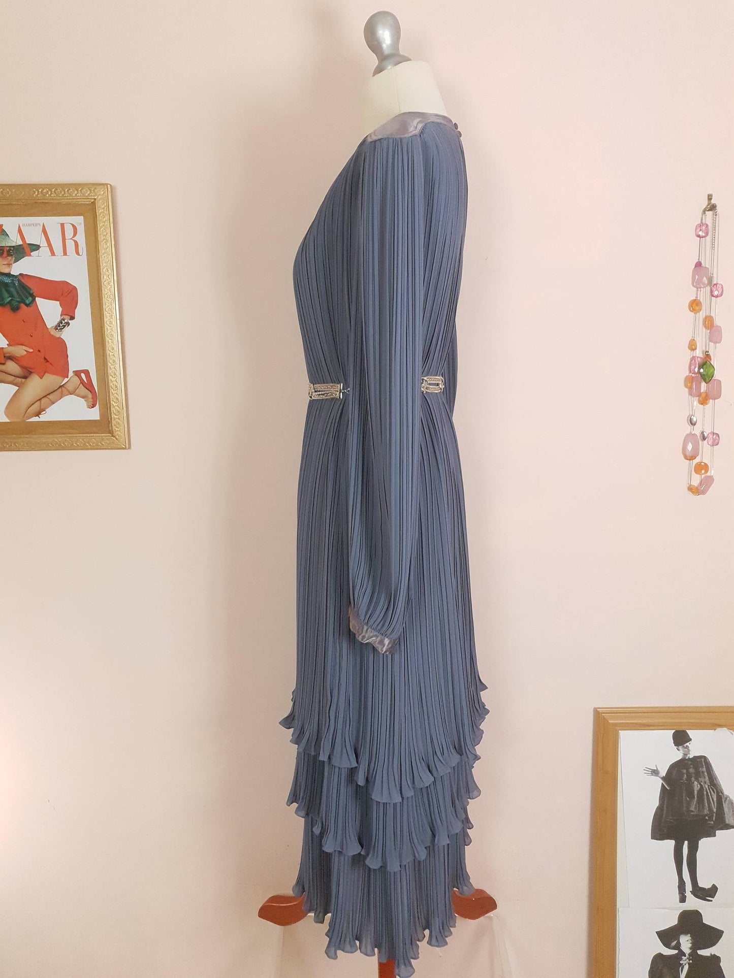 Vintage 1970s Grey Pleat Dress Parigi Chiffon Evening Party