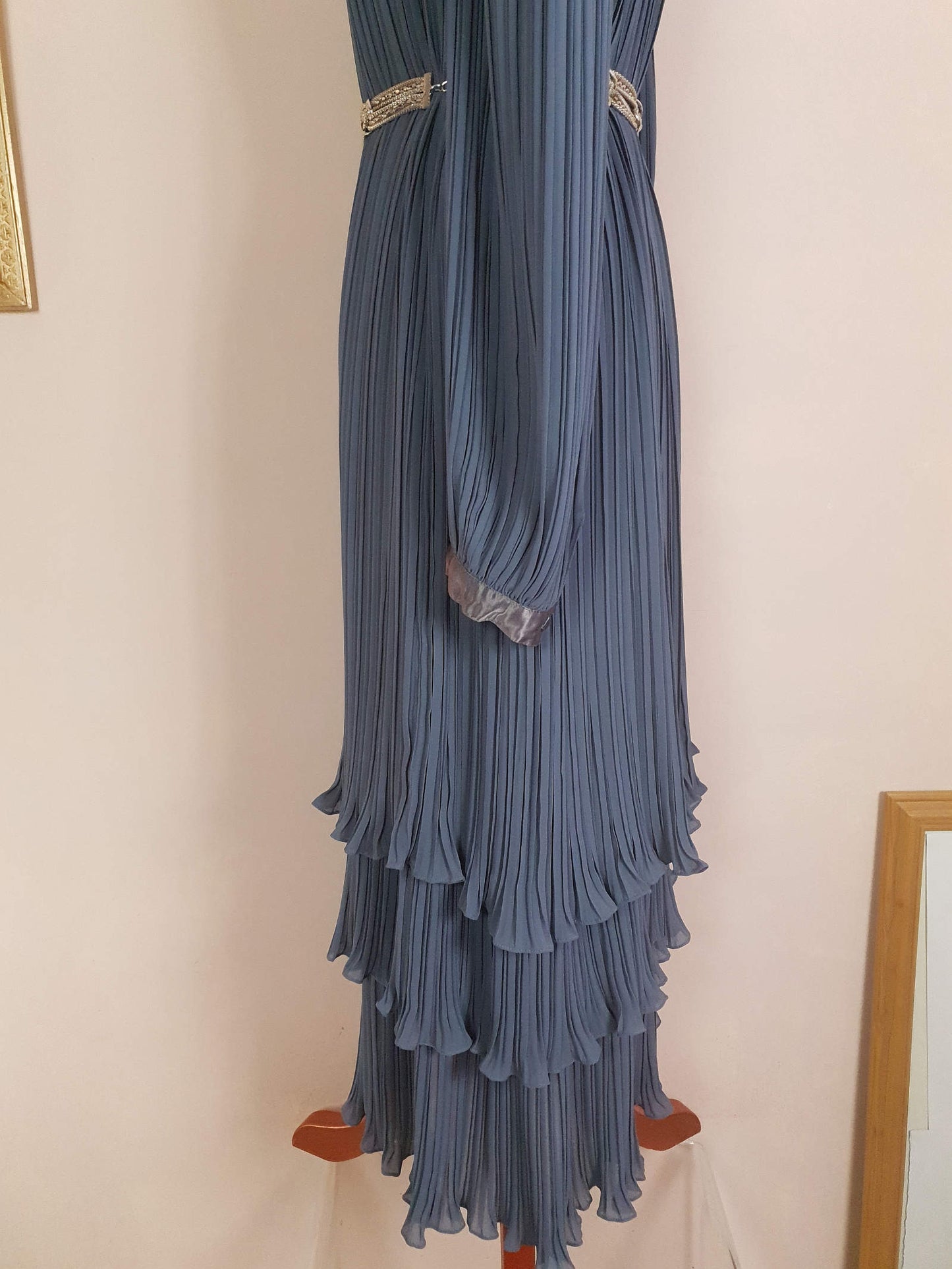 Vintage 1970s Grey Pleat Dress Parigi Chiffon Evening Party