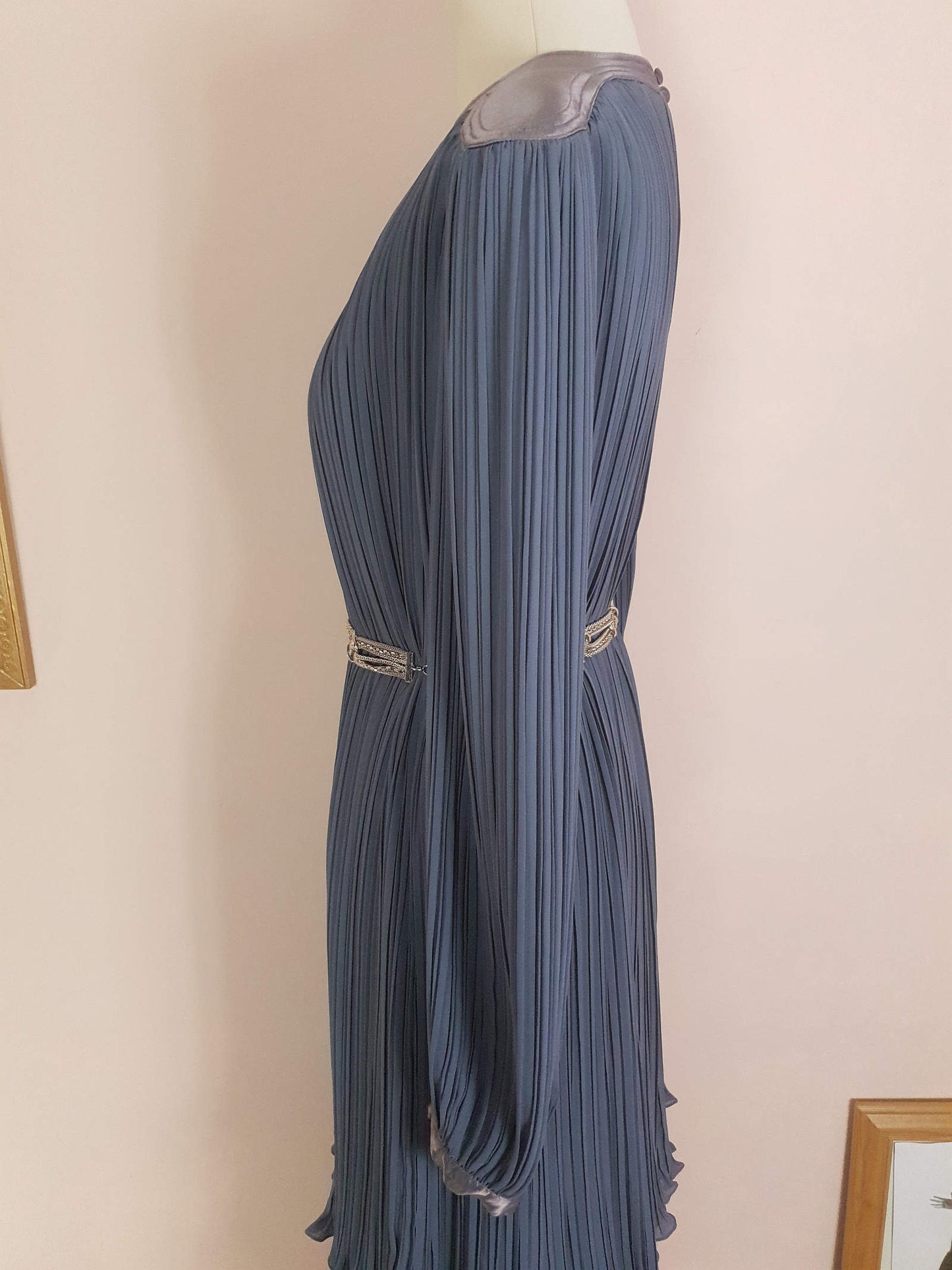 Vintage 1970s Grey Pleat Dress Parigi Chiffon Evening Party