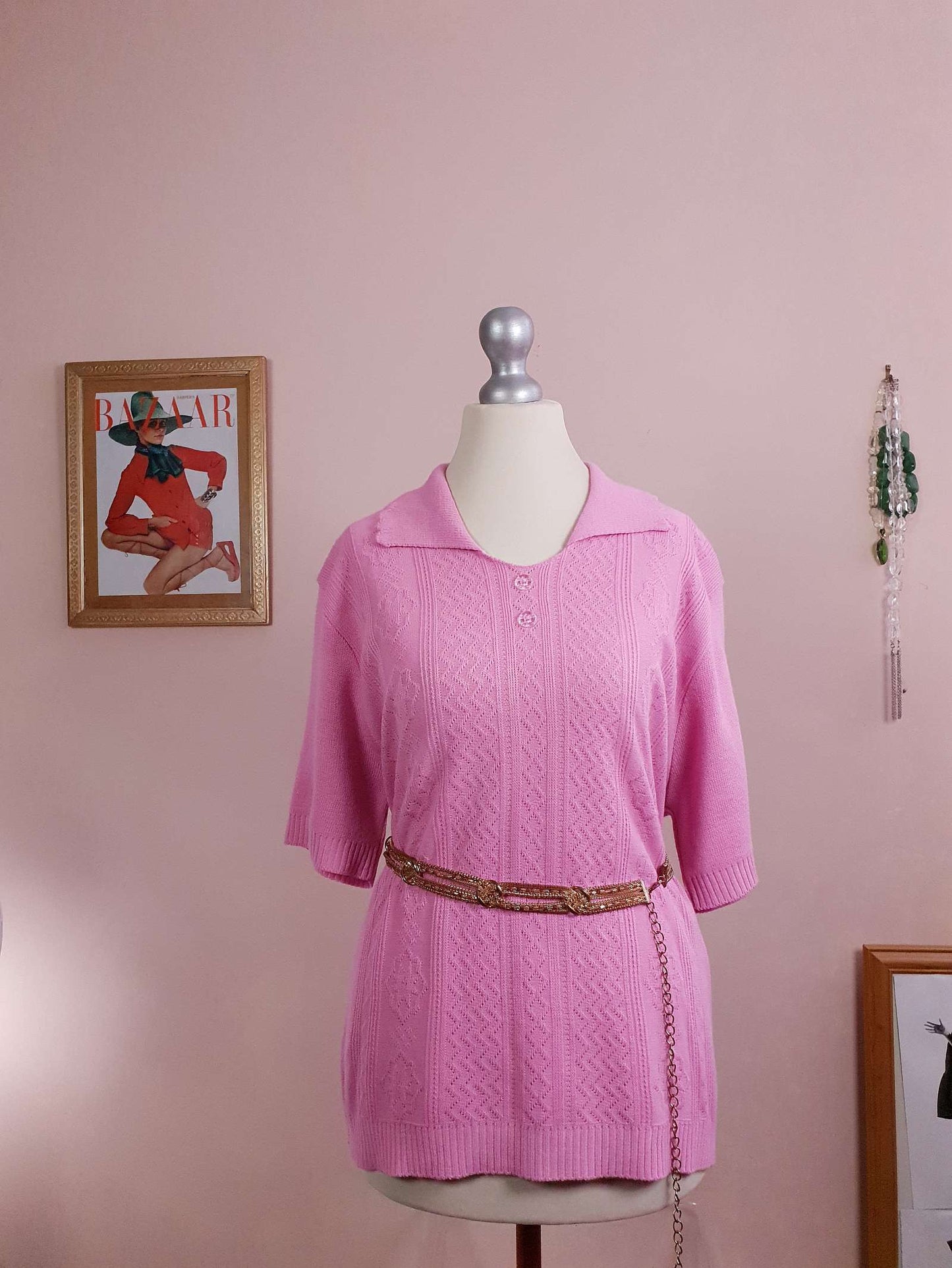 Vintage 1970s Marshmallow Pink Top Retro Oversize