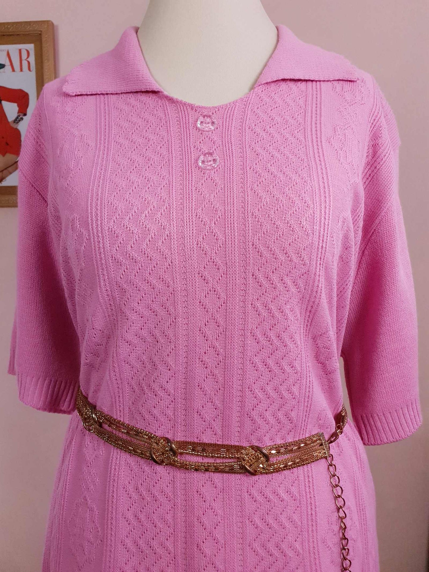 Vintage 1970s Marshmallow Pink Top Retro Oversize