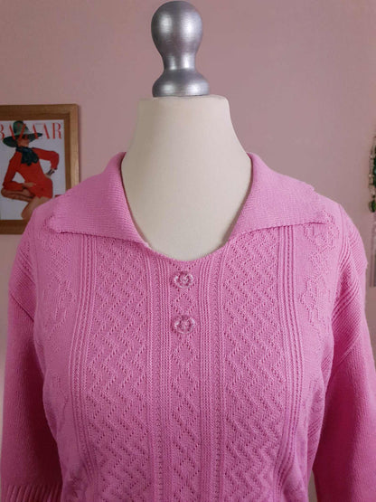 Vintage 1970s Marshmallow Pink Top Retro Oversize