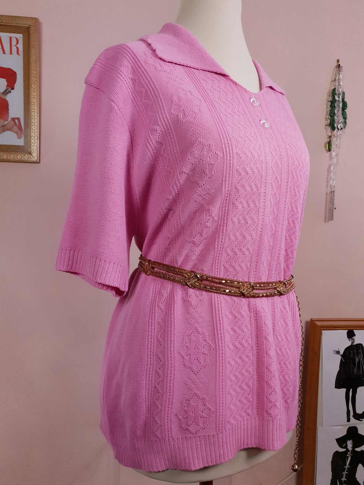 Vintage 1970s Marshmallow Pink Top Retro Oversize