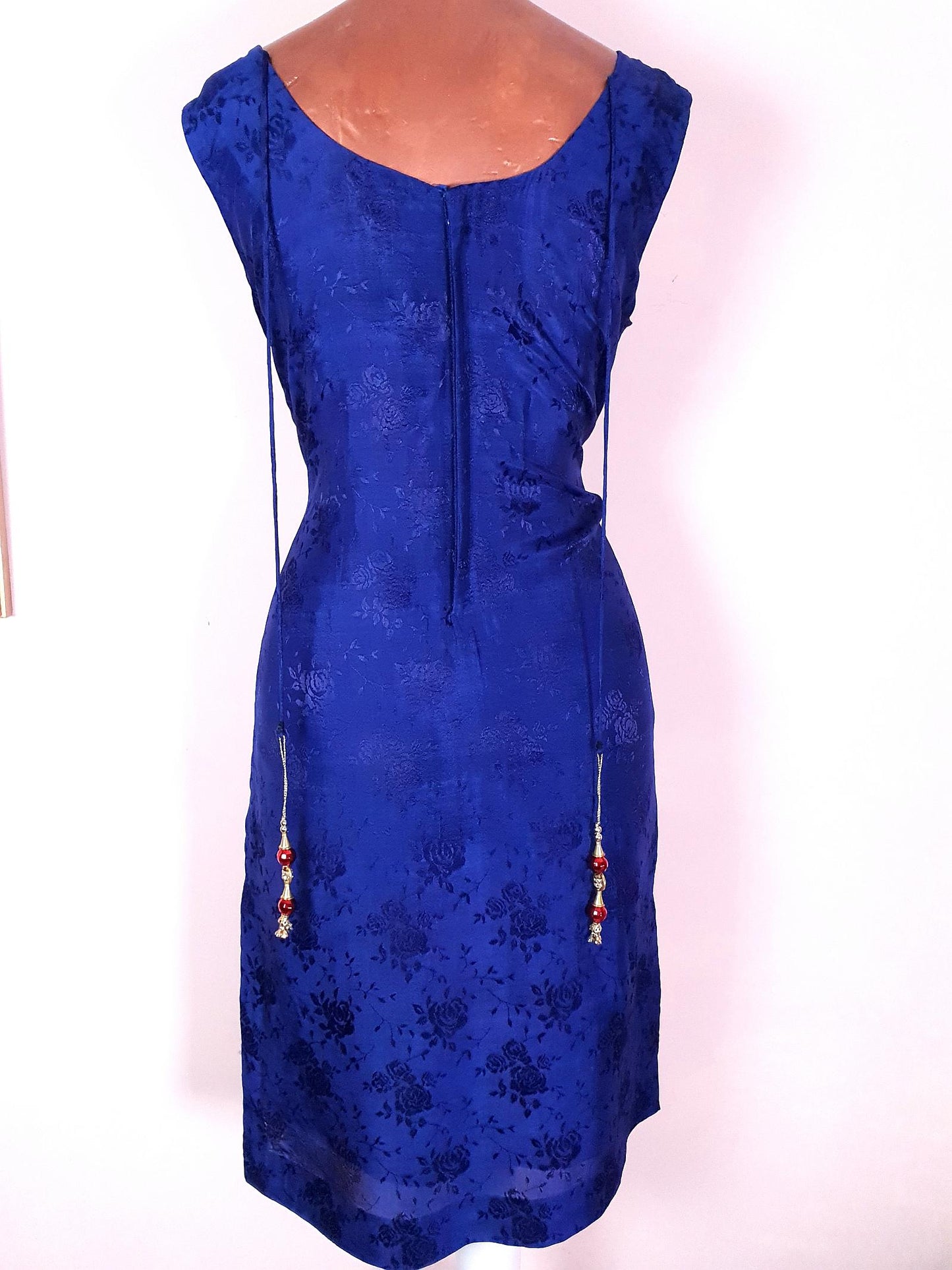 1970s Vintage Purple Silk Kaftan Boho Dress Beaded Rhinestone - Size 10 Bohemian