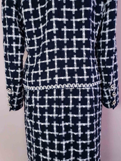 Vintage Jaeger Tweed Skirt Suit 1980s Navy and White Check Size 10/12