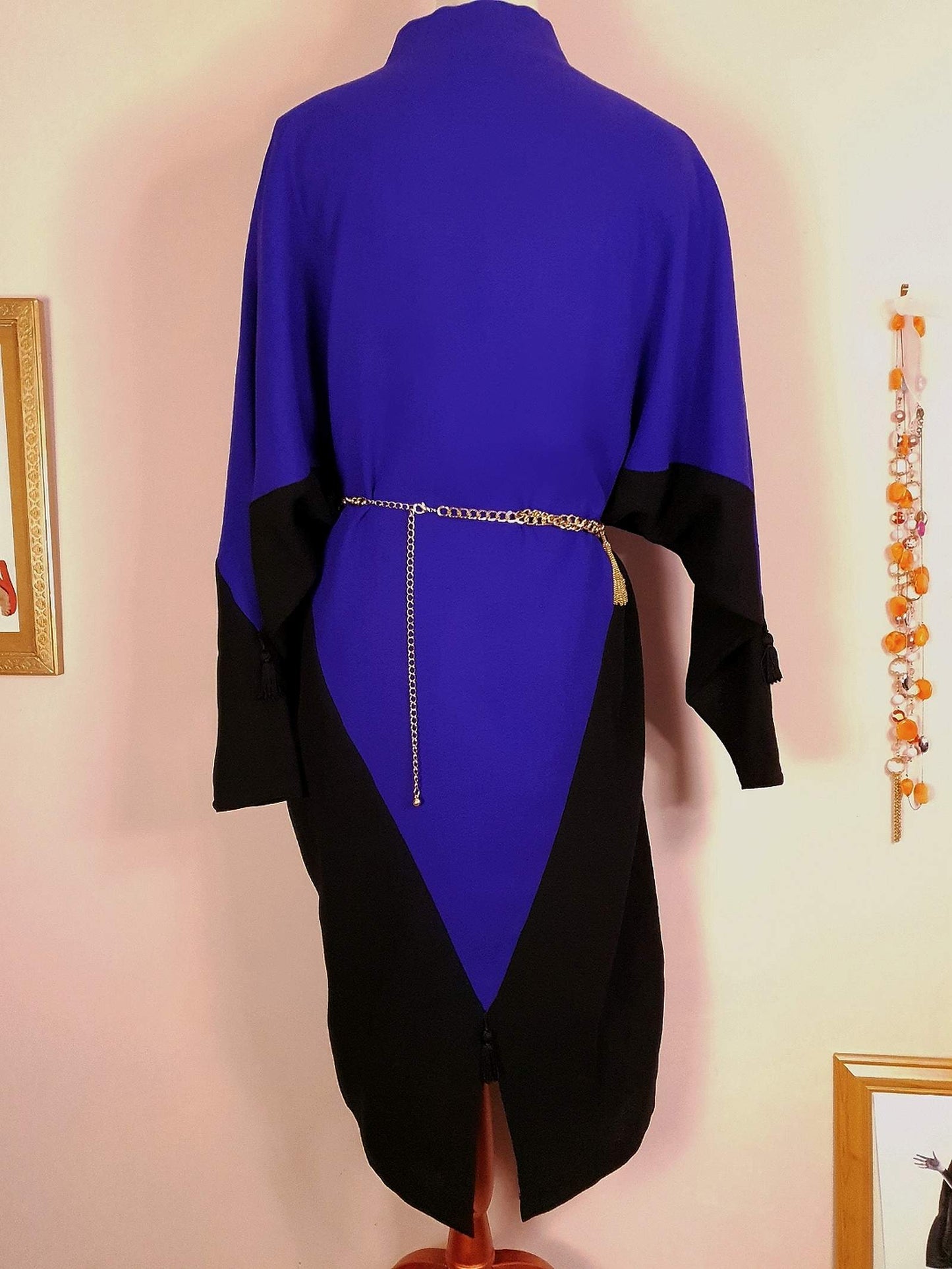 Fabulous Vintage 1980s Purple & Black Wool Dress - Size 20/22