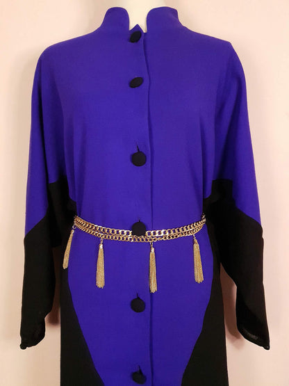 Fabulous Vintage 1980s Purple & Black Wool Dress - Size 20/22