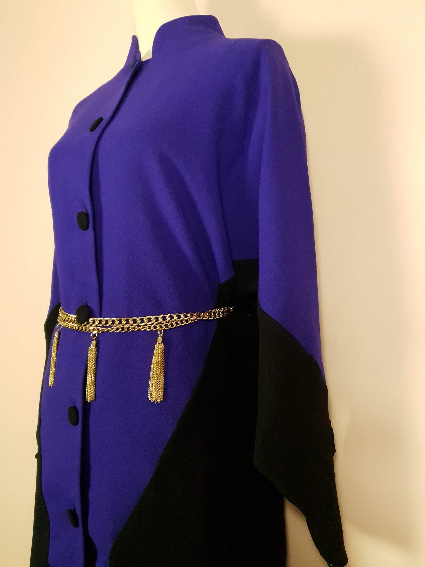 Fabulous Vintage 1980s Purple & Black Wool Dress - Size 20/22