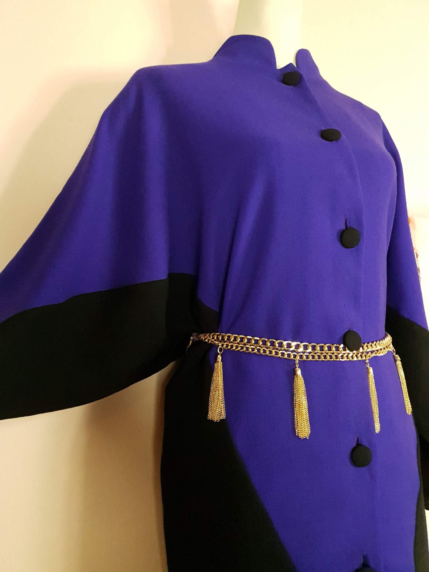 Fabulous Vintage 1980s Purple & Black Wool Dress - Size 20/22