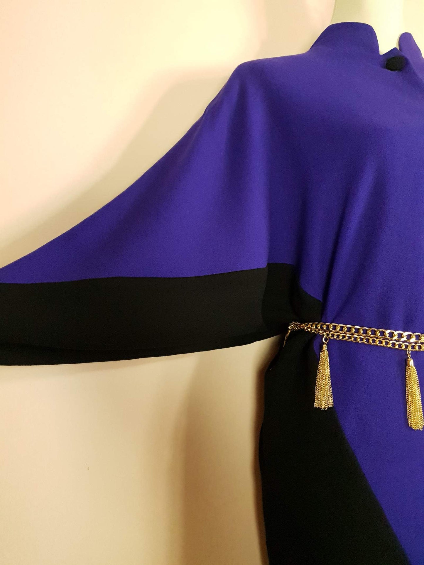 Fabulous Vintage 1980s Purple & Black Wool Dress - Size 20/22