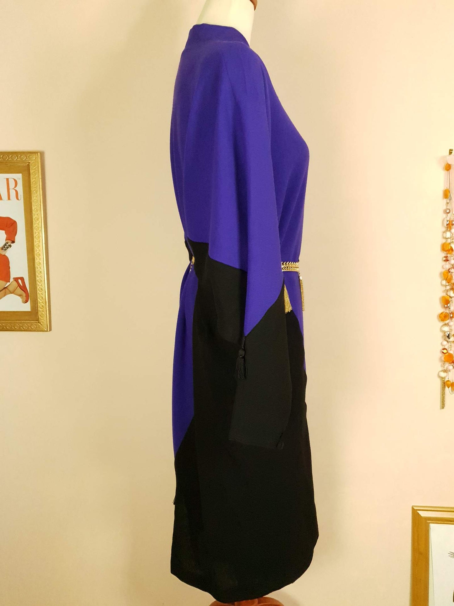 Fabulous Vintage 1980s Purple & Black Wool Dress - Size 20/22