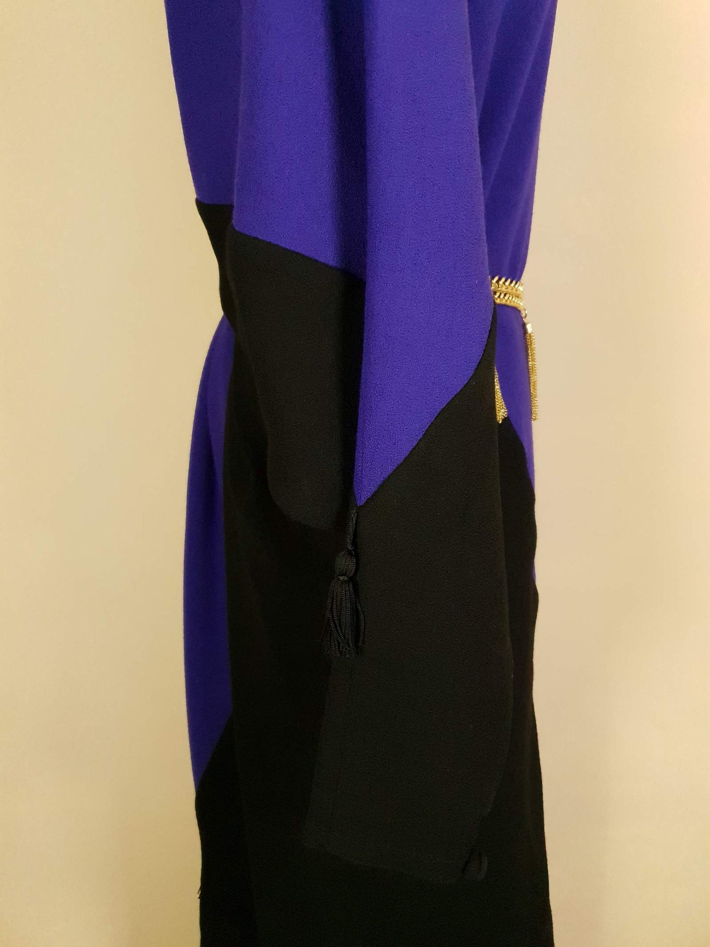 Fabulous Vintage 1980s Purple & Black Wool Dress - Size 20/22