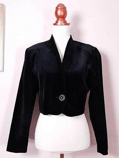 Classic Vintage 1980s Black Velvet Bolero Jacket - Size 12/14