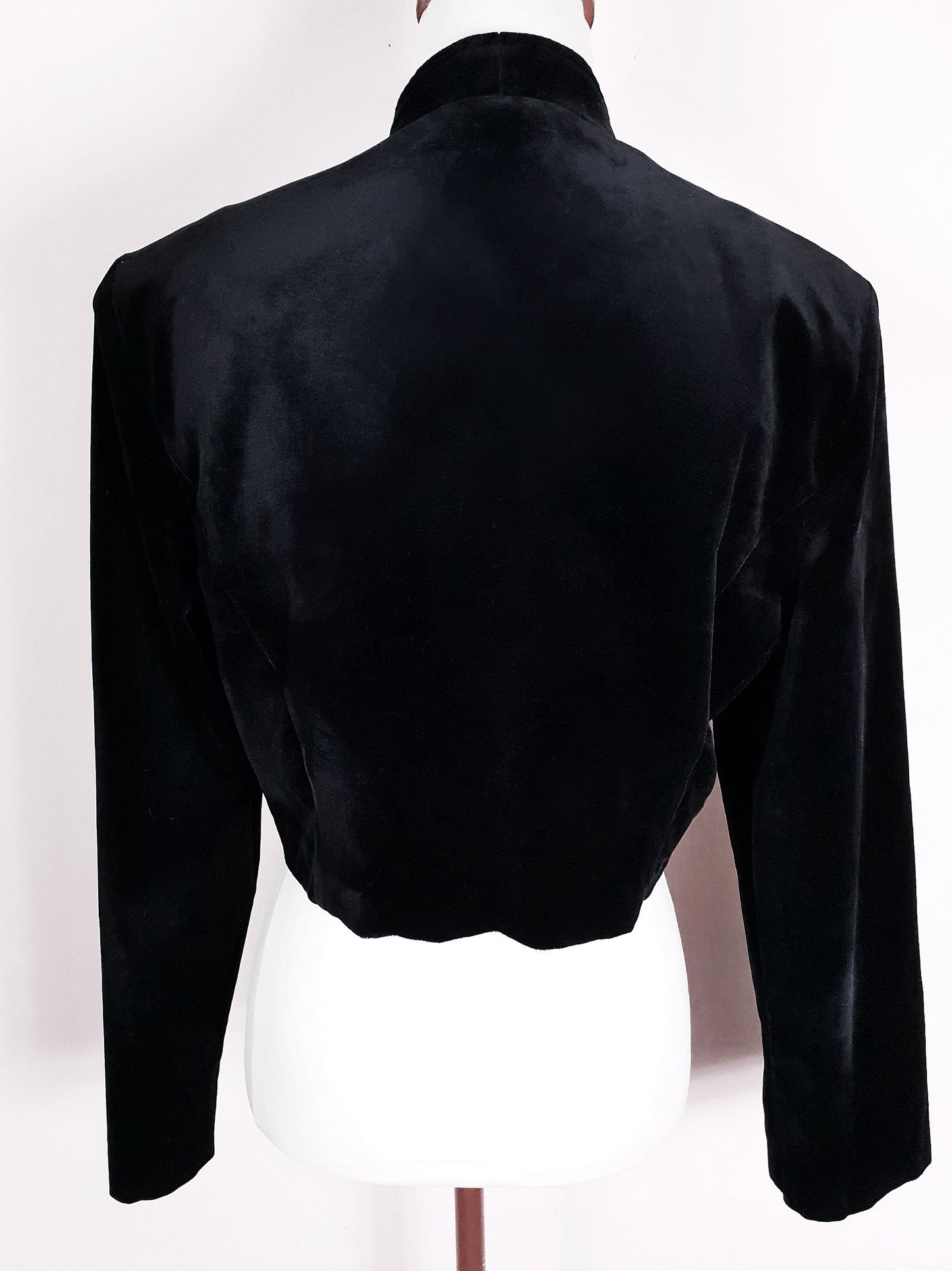 Classic Vintage 1980s Black Velvet Bolero Jacket - Size 12/14