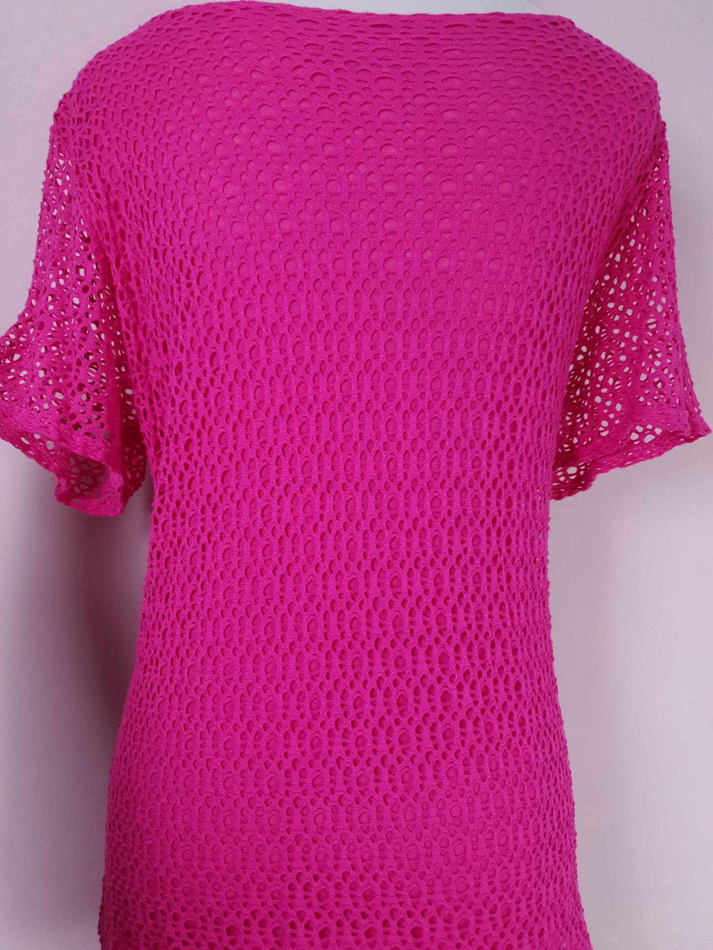 Cute Bright Cerise Pink 1980s Vintage Crochet Mini Dress - Size 12/14