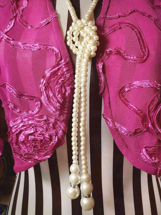 Vintage 1980s Faux Pearl Necklace Lariat 48" White Pearls