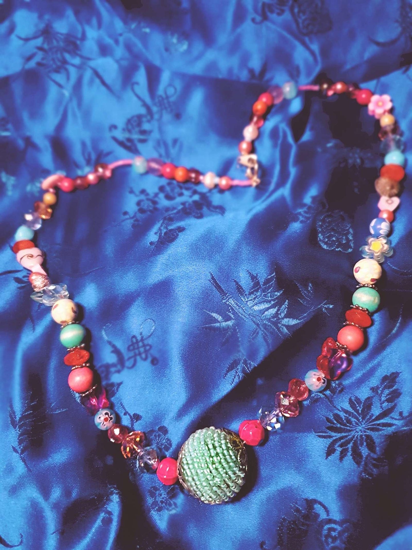 Vintage 1980s Millefiori Butterfly Necklace Pastel Blue Pink