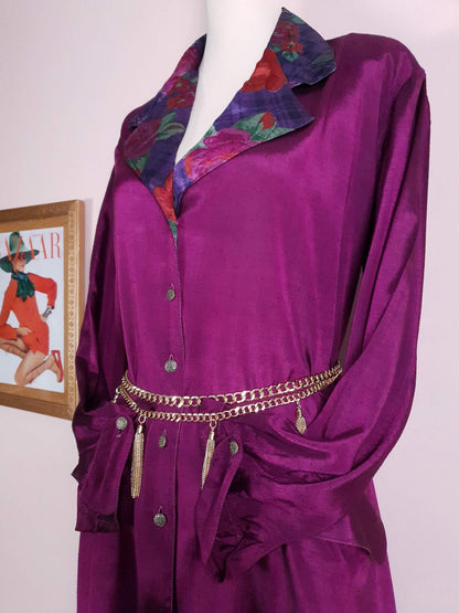 Vintage 1980s Purple Dress Top Shirt Blouse Silk/Rayon Blend
