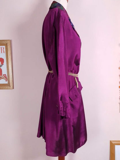 Vintage 1980s Purple Dress Top Shirt Blouse Silk/Rayon Blend