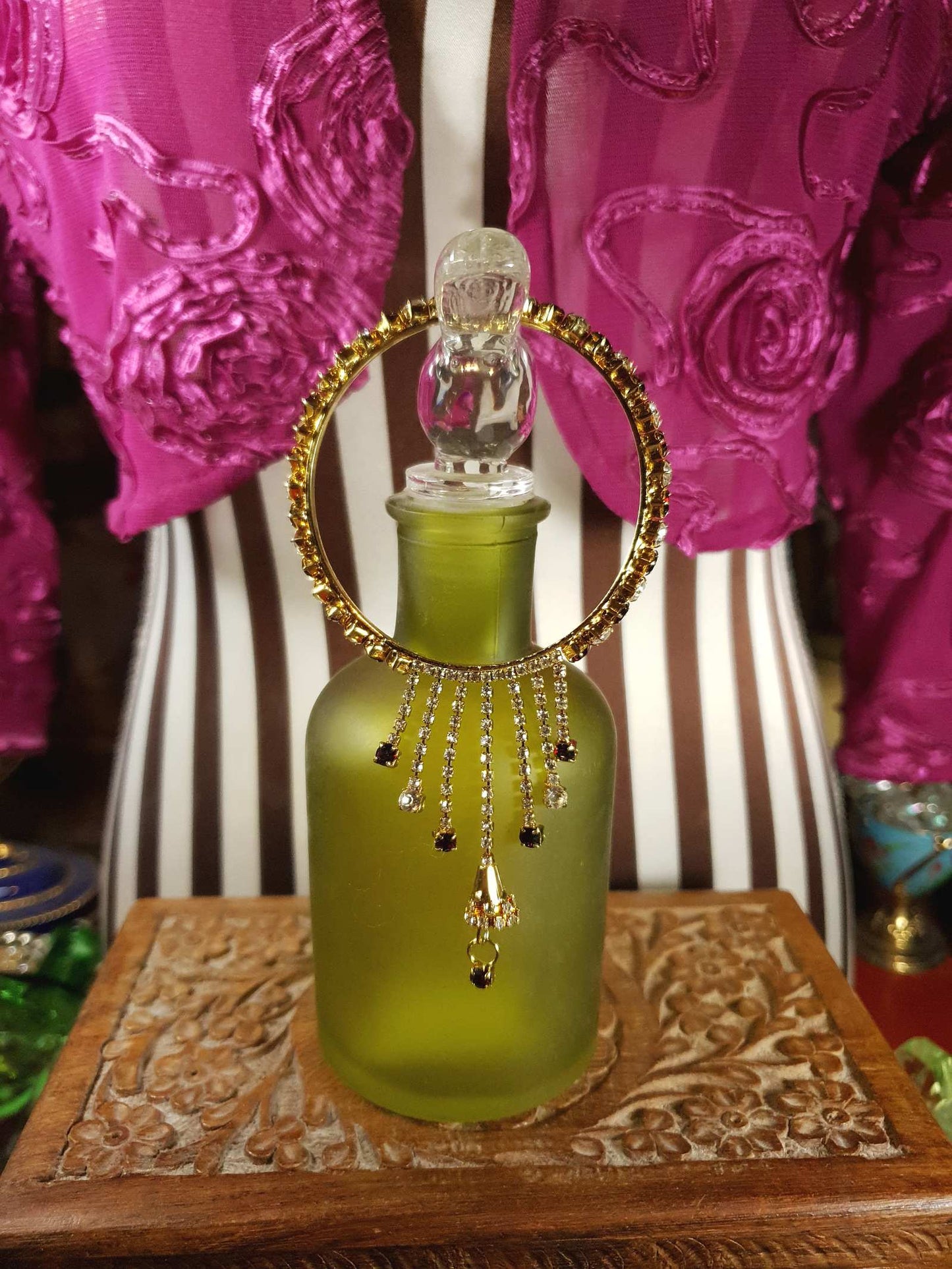 Vintage Red Rhinestone Bangle Charm Bracelet Crystal 1980s