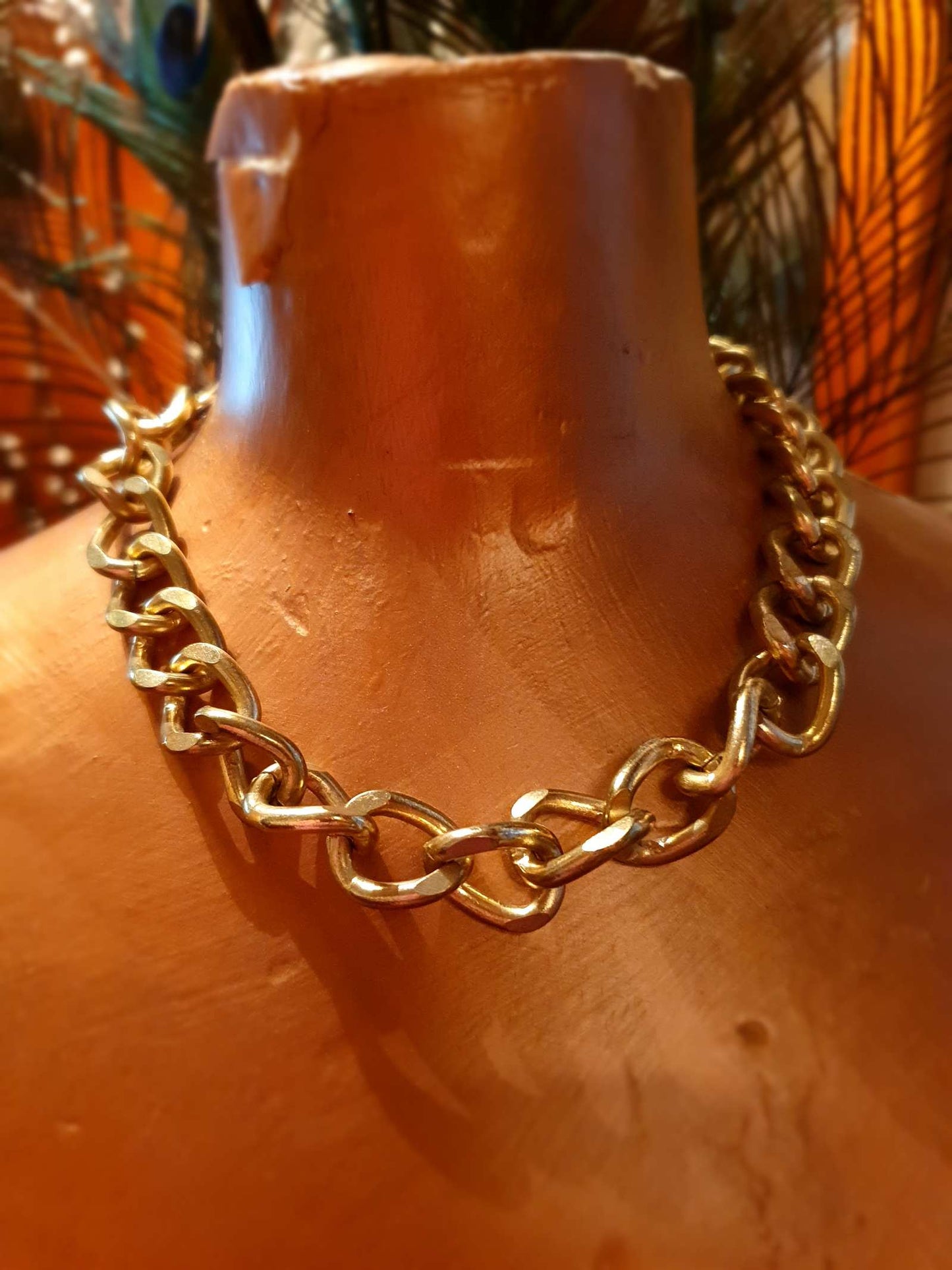 Vintage 1990s Chunky Chain Necklace Gold Hue
