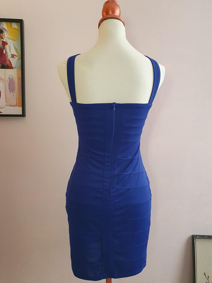 Vintage 1990s Deep Blue Bandage Party Dress - Size 10