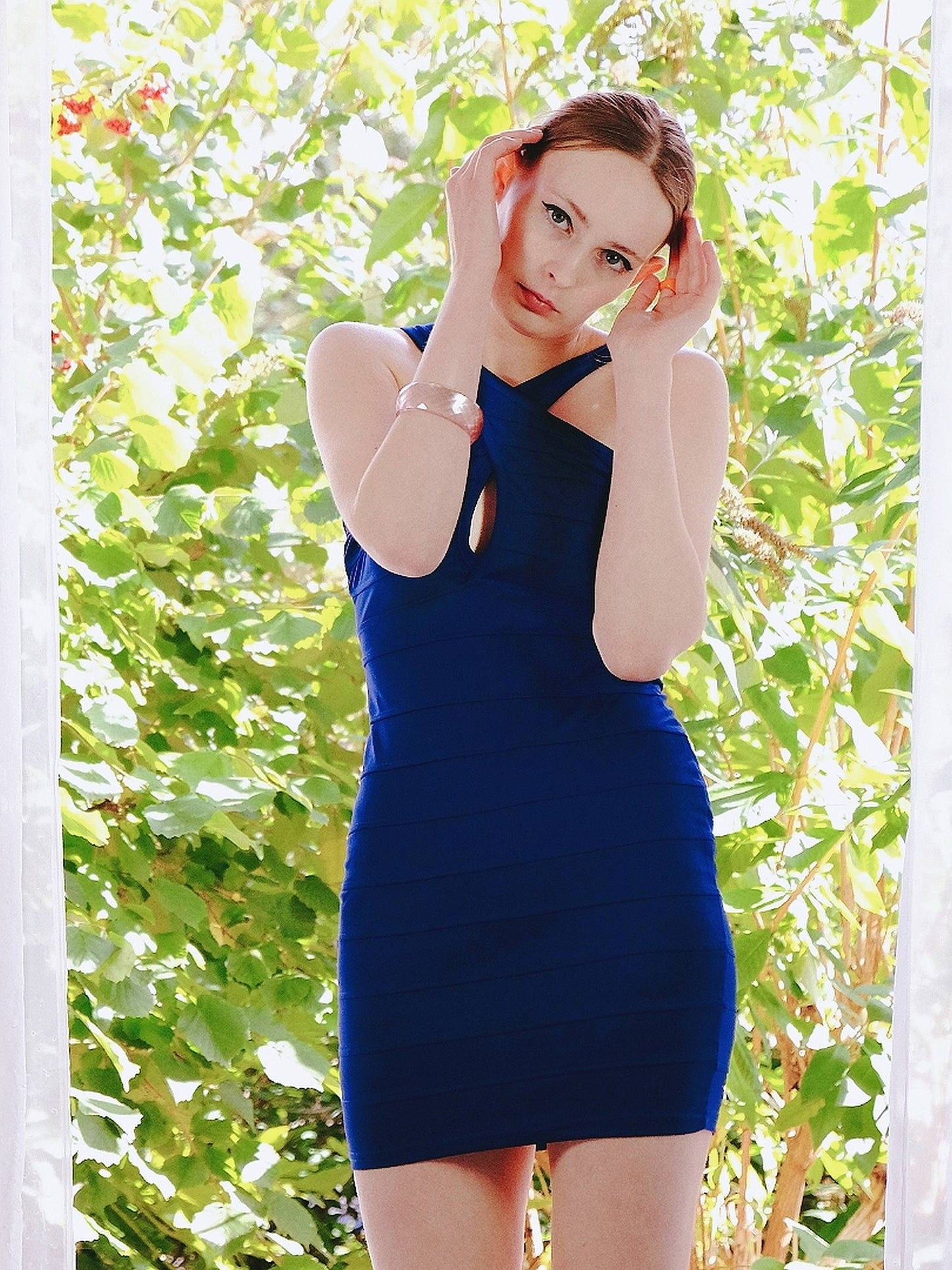 Vintage 90s Blue Bandage Dress Mini Party Bodycon - Size 10