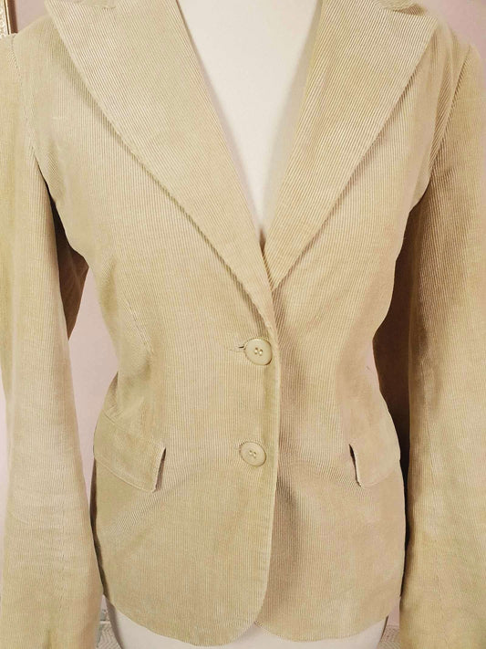 Vintage 90s Tan Cord Jacket Blazer Ladies Retro Corduroy Size 12/14 Women's