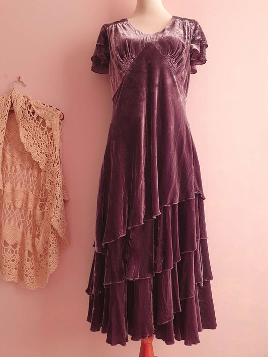 90s Vintage Laura Ashley Bohemian Purple Tiered Dress - English Classics - Size 14